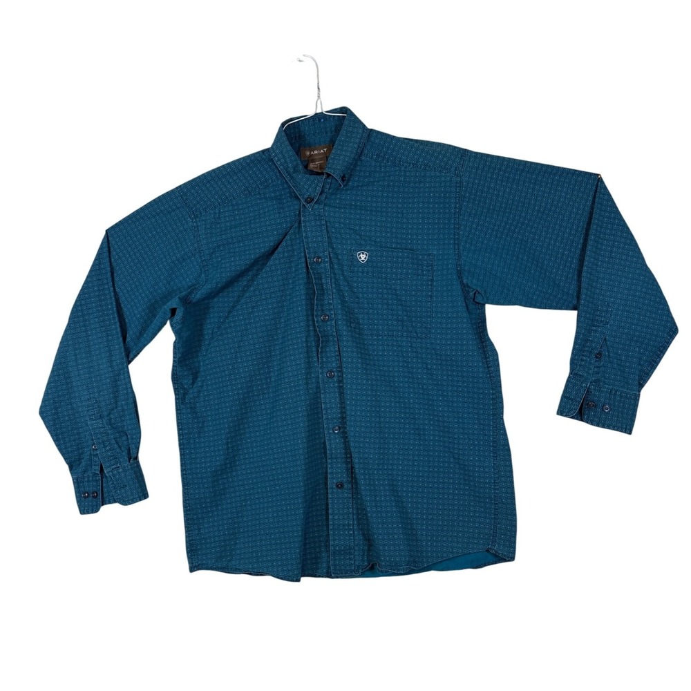 Ariat Mens Freddie Classic Fit Long Sleeve Button Down Shirt Teal Blue M